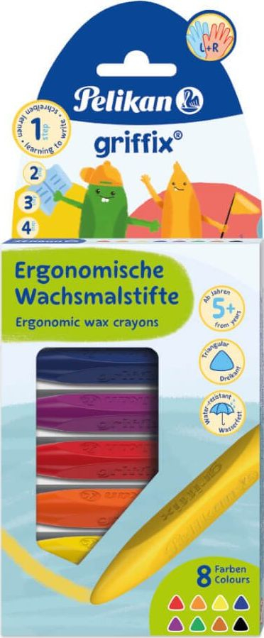 Ngjyrosa dylli Pelikan Griffix, set 8 ngjyra, trekëndore ergonomike, shumëngjyrëshe