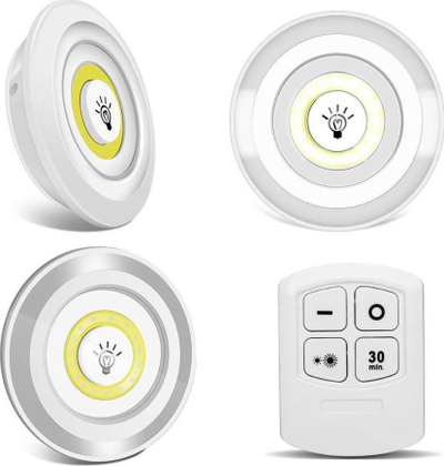 Set llamba LED COB wireless, 3 copë, me telekomandë, të bardha