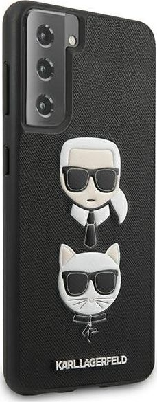 Kapak telefoni Karl Lagerfeld Saffiano K&amp;C Heads, për Samsung Galaxy S21+, back case, i zi