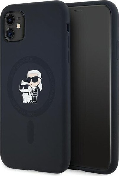 Kapotë telefoni Karl Lagerfeld KLHMN61SCMKCRHK për iPhone 11/Xr 6.1", me MagSafe, silikoni, e zezë