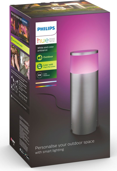 Lampë kopshti Philips Hue Calla Pillar Extension, 25.2cm, White & Color Ambiance, ngjyrë argjendi