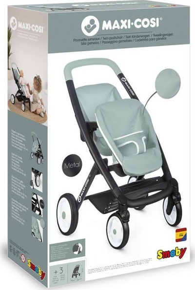 Karrocë lodër për kukulla Smoby Maxi-Cosi Twin Stroller, me dy ulëse, jeshile sage