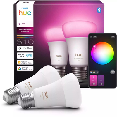 Llambë inteligjente Signify Philips Hue White and Color Ambiance, set 2 copë, E27, 60W
