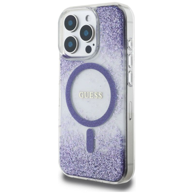 Kapak telefoni Guess HC Resin Glitter MagSafe për iPhone 16 Pro Max, mban mirë nga goditjet, vjollcë