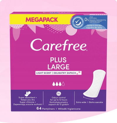 Peceta higjienike Carefree Plus Large Unscented, përditshme, 64 copë, të bardha