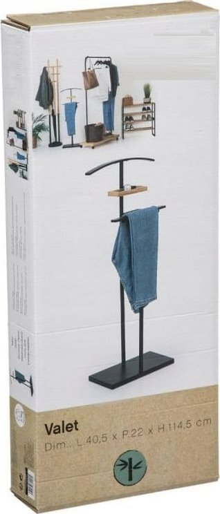 Stendë rrobash 5five, 114 cm, me raft bambuje, metal i zi