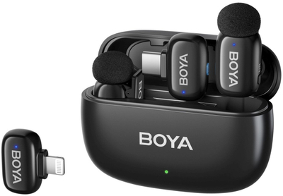 Mikrofon pa tela Boya Mini 2-01, 2.4GHz, USB-C dhe Lightning, i zi
