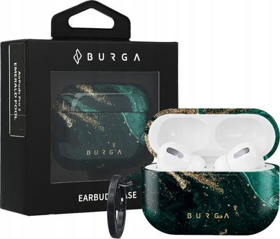 Mbulesë BURGA Emerald Pool për AirPods Pro 2, me karabinë, jeshile me të artë
