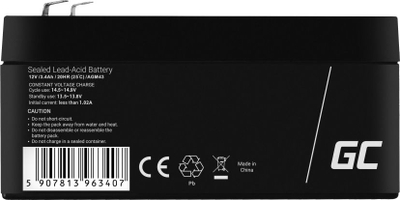 Bateri Green Cell, 12V / 3.4Ah, e zezë