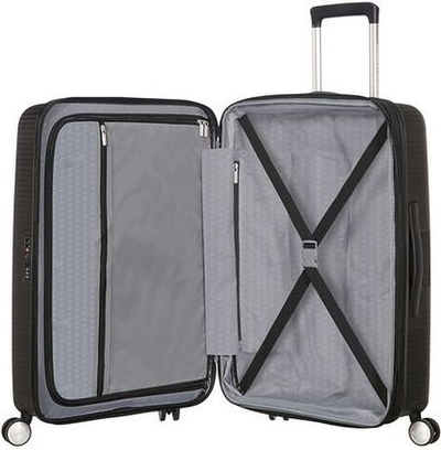 Куфер American Tourister SoundBox Medium, полипропилен, со проширување, црн