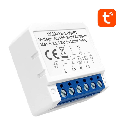 Modul ndërprerës smart Avatto WSM16 W2, Wi Fi, 2 kanale, i bardhë