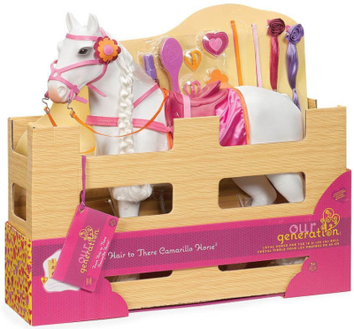 Lodër kalë Our Generation Camarillo, me gërneca flokësh, për kukulla 46cm, i bardhë me rozë