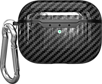 Mbulesë Beline Carbon për AirPods Pro 2, TPU, me karabinë, e zezë