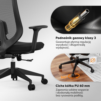 Karrige zyre SENSE7 Nakai, ergonomike, me mbështetëse koke, e zezë