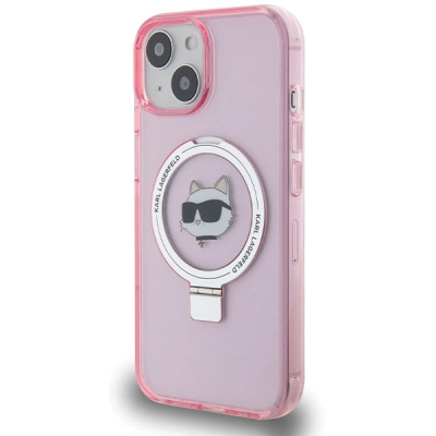 Maskë telefoni Karl Lagerfeld KLHMP15SHMRSCHP për iPhone 15 6.1", me MagSafe Ring Stand, rozë