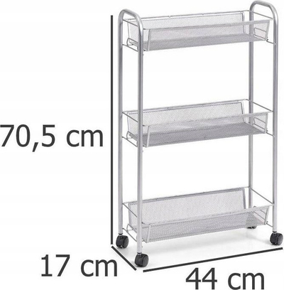 Karrocë zyre Zeller Office Cart, 71cm, 3 shporta, argjendi