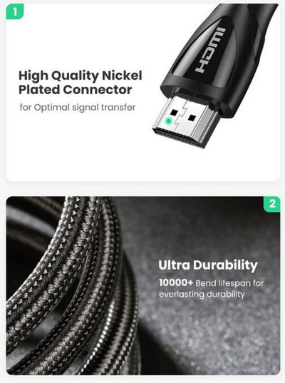 Kabllo UGREEN HDMI (M/M), 2m, e zezë