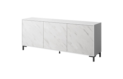 Komodë MARMO 3D, 200x45x80.5 cm, efekt mermeri, e bardhë mat