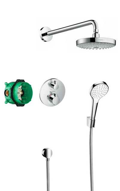 Set dushi mural Hansgrohe Chroma Select 27295000, kokë fikse dhe dush dore, krom