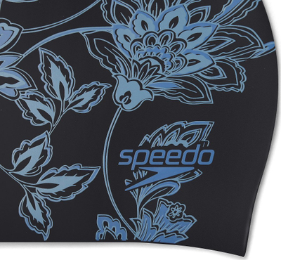Kapelë noti Speedo Long Hair Printed, silikon, për flokë të gjata, e zezë me blu