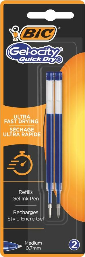 Rimbushje stilolapsi me xhel BIC Gel-ocity QuickDry, 0.7mm, blu, set 2 copë