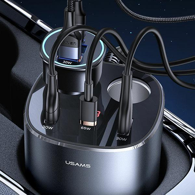 Karikues makine USAMS US-CC151 C28, 2x USB 30W, USB-C 65W, gri e errët