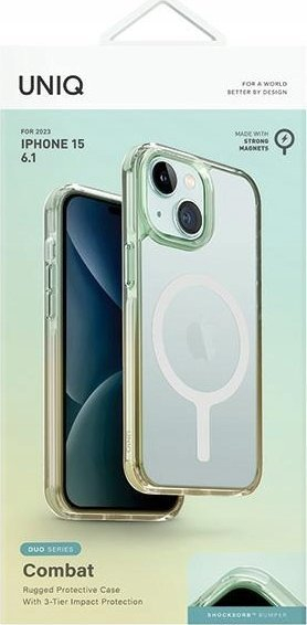 Kuti mbrojtëse Uniq Combat Duo për iPhone 15 6.1", MagClick, jeshile e verdhë