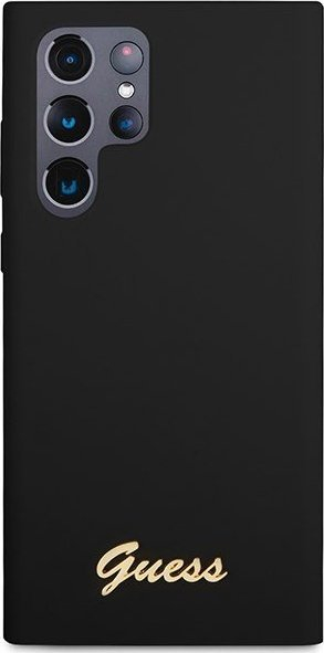 Kapak telefoni Guess Liquid Silicone, për Samsung Galaxy S23 Ultra, me logo metalike, i zi