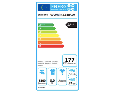 Rrobalarëse Samsung WW80K44305W1AD, 8kg, A+++, e bardhë