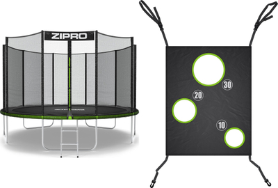 Trampolinë kopshti Zipro Jump Pro 12FT, diametër 374 cm, me rrjetë jashtë, e zezë