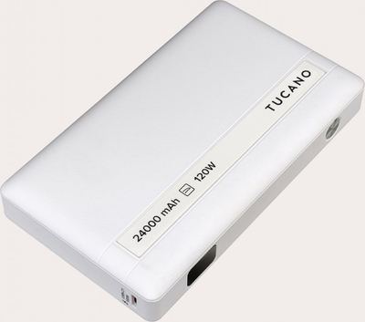 Powerbank Tucano 24000mAh, 120W, 2x USB C 1x USB A, e bardhë