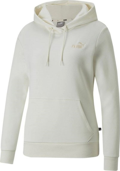 Bluzë me kapuç Puma ESS+ Embroidery Hoodie FL W, pambuk poliester, për goca, bezhë