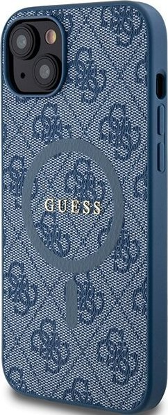 Futrollë Guess 4G Collection me lëkurë MagSafe për iPhone 15, GUHMP15SG4GFRB, blu