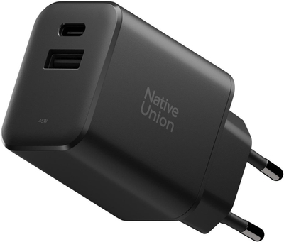 Полнач за ѕид Native Union GaN, 45W PD, 1x USB C 1x USB A, црн