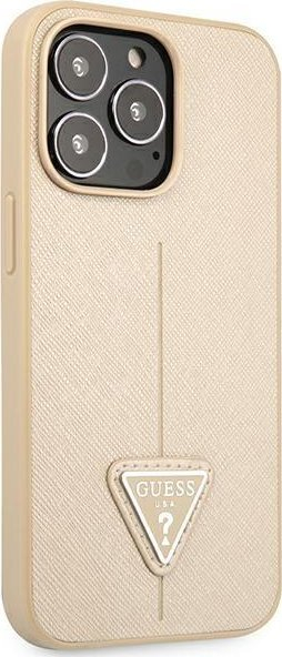 Kapak telefoni Guess Saffiano Triangle Logo për iPhone 14 Pro Max 6.7", hardcase, bej