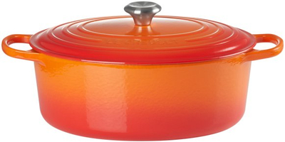 Tenxhere gize ovale Le Creuset Signature, me emalim, Flame portokalli
