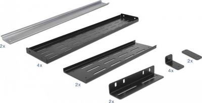 Set montimi DIN rail Delock 4U, për raft 19", metal, i zi