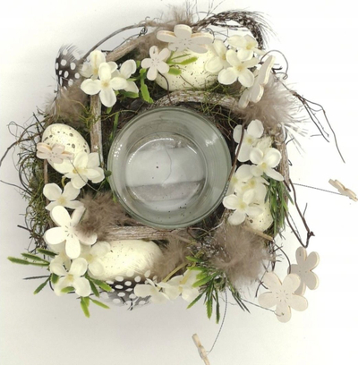 Mbajtës qiriu dekorativ Art-Pol Feathers, për qiri tea light, 16cm, ngjyra natyrale e bardhë