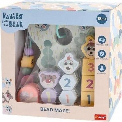 Lodër druri edukative TREFL Wooden Toy Shapes and Numbers Bobaski and Bear 61823, puzzle me forma e numra, ngjyra pastel