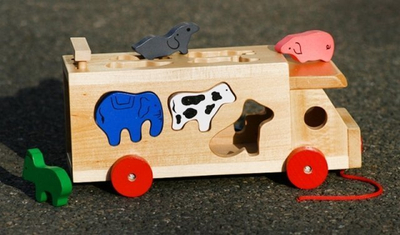 Lodër druri kamion me forma ZOO Trucki, 27cm
