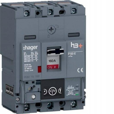Ndërprerës automatik MCCB Hager H3+ P160, 160A, 70kA, gri