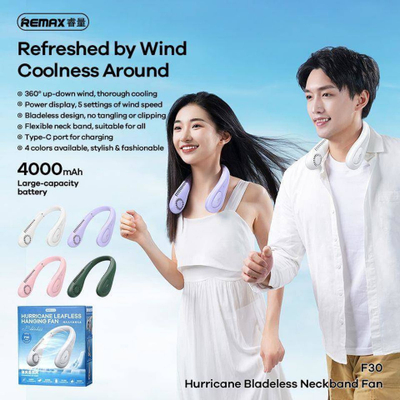 Ventilator për qafë Remax F30, pa fletë, bateri 4000mAh, blu