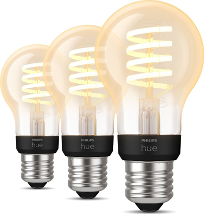 Set llamba inteligjente Philips Hue White Ambiance E27 Filament, 3 copë, Bluetooth, xham i artë