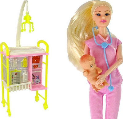 Kukull doktoreshë LeanToys Doctor, 30 cm, me gjëra loje, rozë