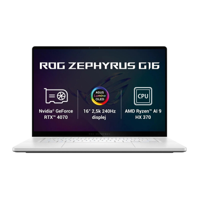 Laptop ASUS ROG Zephyrus G16, 16", OLED, AMD Ryzen R9-H, NVIVIDA GeForce RTX 4070, 32GB RAM, 2TB SSD, i bardhë