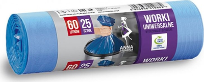 Qese plehrash Anna Zaradna Universal, 60L, 25 copë, blu