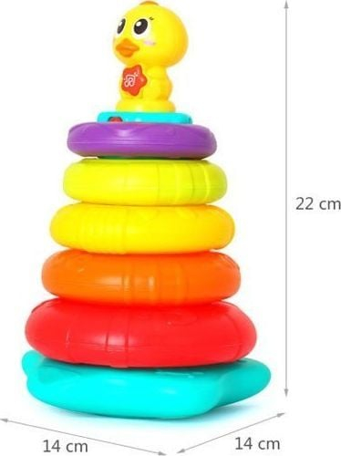Lodër piramidë me unaza Rainbow Duck, muzikore, me drita, shumëngjyrëshe