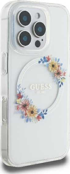 Futrollë Guess GUHMP16XHFWFCT për iPhone 16 Pro Max, MagSafe, transparente me lule
