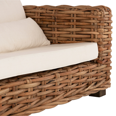 Set lounge oborri Tropel HM9656, 4 pjesë, ratan natyral dhe dru mahogani, jastëkë të bardhë