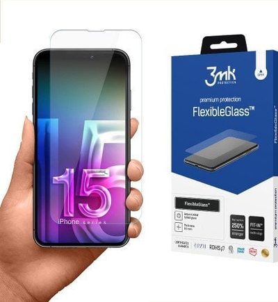 Mbrojtës ekrani 3MK FlexibleGlass për Apple iPhone 15 Plus, hibrid, antibakterial, transparent